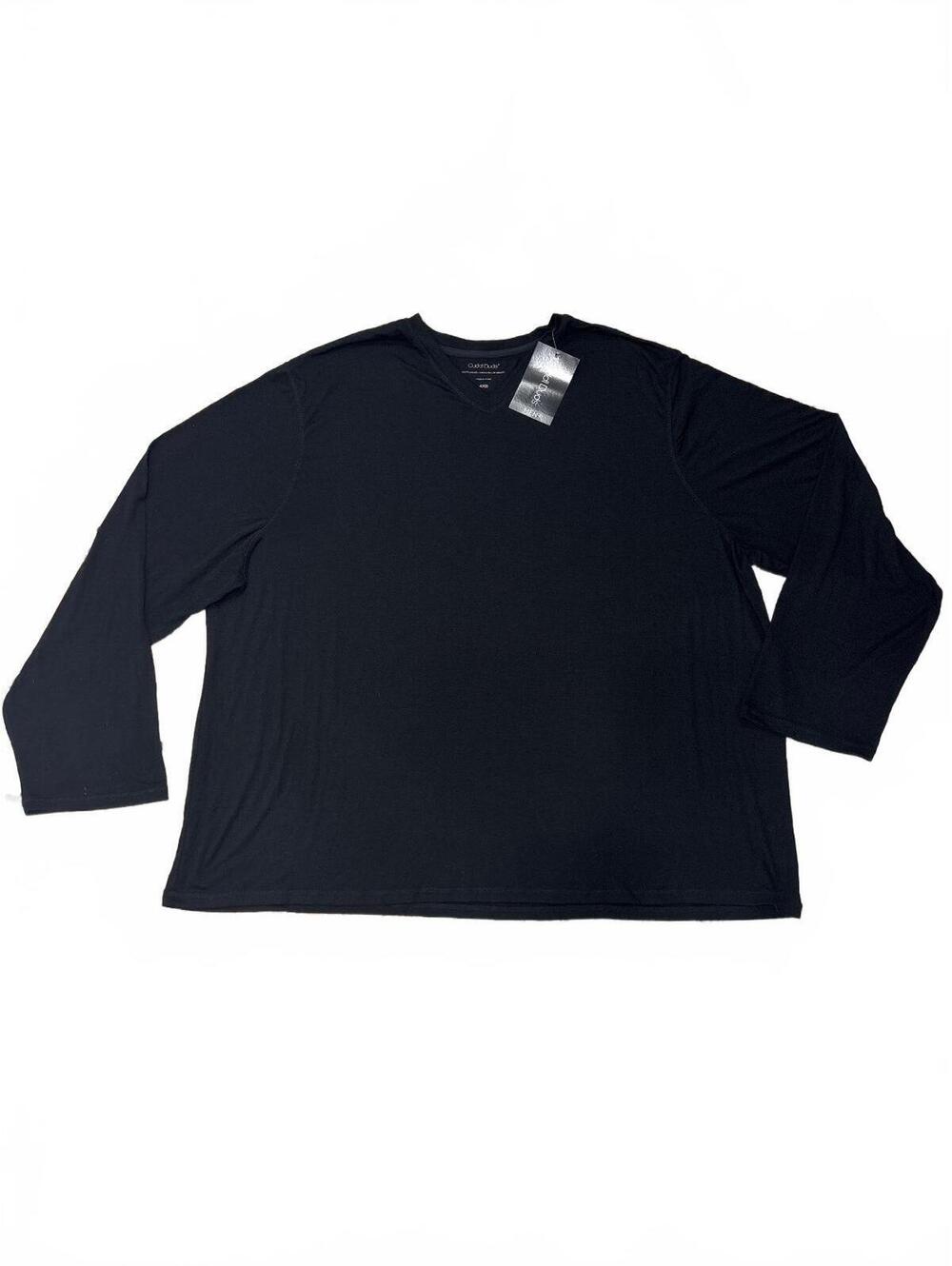Cuddl Duds Men's Black Long Sleeve V-Neck Shirt 4XB